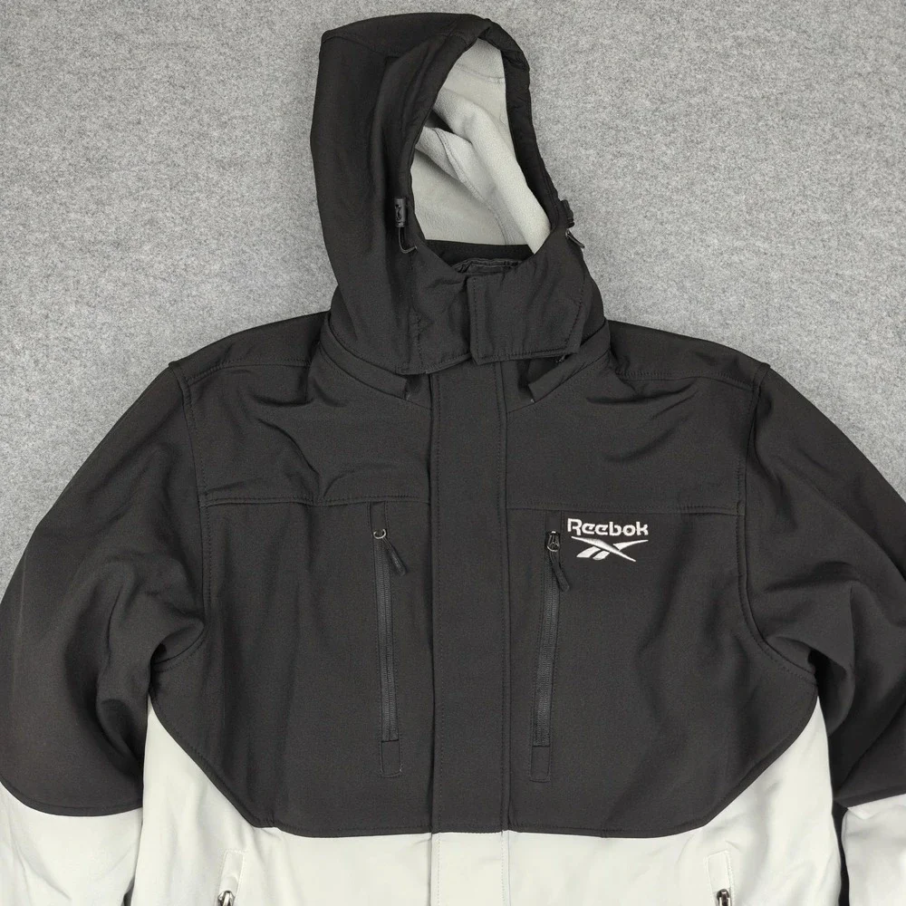 Reebok Jacket Mens Medium Black Gray 3-in-1 Hooded‎ Soft Shell Insulated Parka